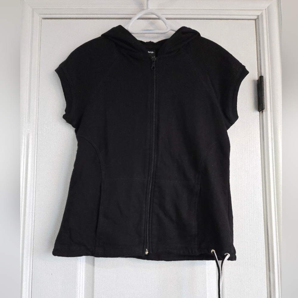 BCG Black Zip 100% Cotton Short Hoodie with Capsleeves Size Large